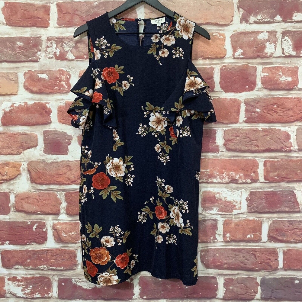 Umgee Dress Women's Medium Blue Multicolor Everyday Floral Ruffle Sleeveless